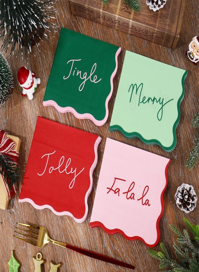 JarThenaAMCS مناديل كوكتيل عيد الميلاد من JarThenaAMCS، 100 قطعة، ألوان أحمر، وردي، أخضر، مناديل ورقية للاستخدام مرة واحدة، مزينة بحواف مزخرفة، مثالية لحفلات عيد الميلاد الشتوية. - Image 4